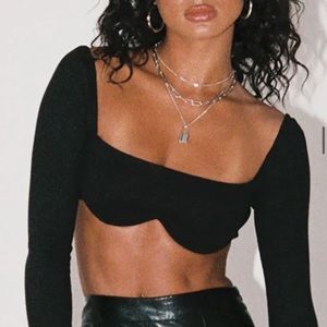 Princess Polly Long Sleeve Black Crop Top